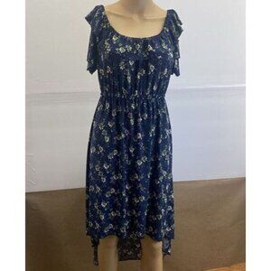Young USA Women’s Blue Floral High Low Peasant Dress Size XL Pre Owned